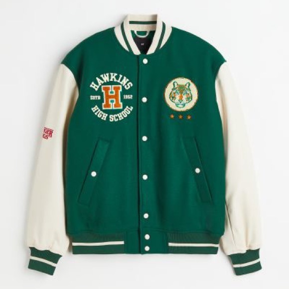 H&M x Stranger Things Hawkins High Letterman Jacket Tigers Leather & wool - Picture 3 of 3